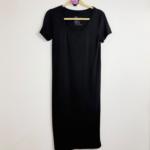 Storq Dresses & Skirts - STORQ Black Short Sleeve Scoop Neck Midi T-Shirt Dress Size 2 Small